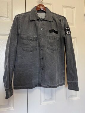 Knot Sisters Washed Gray Label Shirt / Jacket  French phrase "POUR TOUJOURS"Sz M